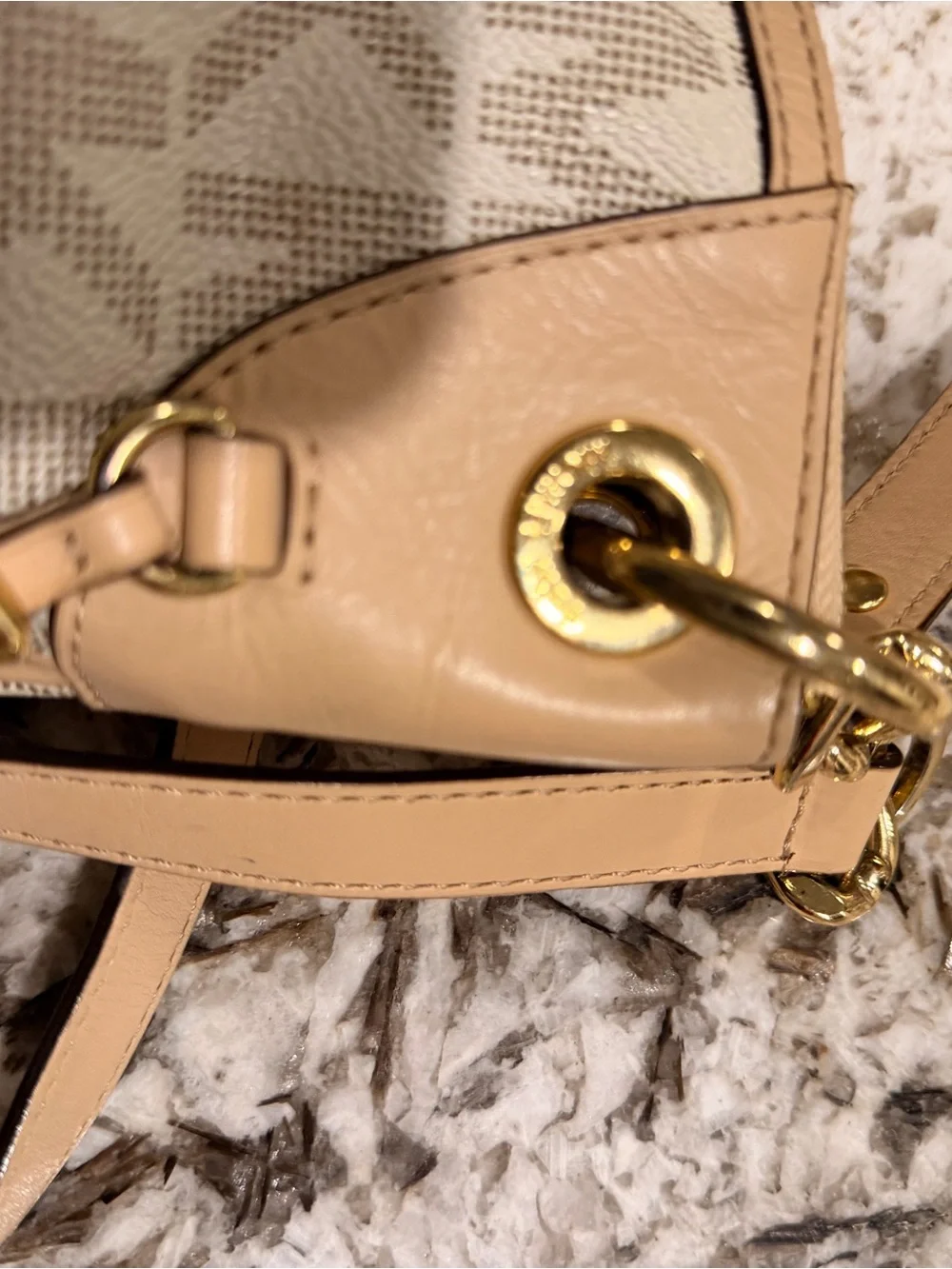 Michael Kors Beige Logo Hobo with Gold Hardware